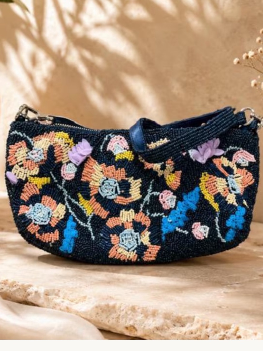 Beaded Floral Bag in Teal and Multicolor Made In India NWT